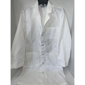 Landau Lab Coat Adult Size 34 White Button Front